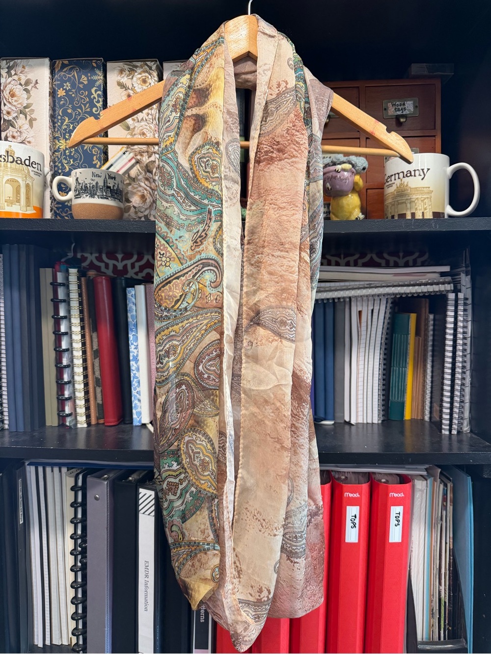 Source Unknown Multicolor Paisley Scarf with Teal and Tan Accents
